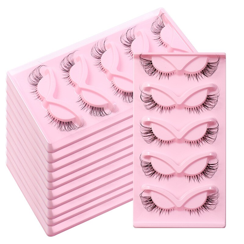 5Pairs Lashes Manga Lashes 3D Clear Band Lashes Natural Look Wispy Mink Eyelashes Fluffy Cat Eye Lashes individual Eyelashes