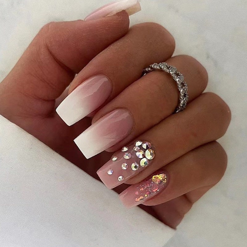 24pc Love designs fake nails with glue sweet heart ballet artificial nails full cover press on nail
