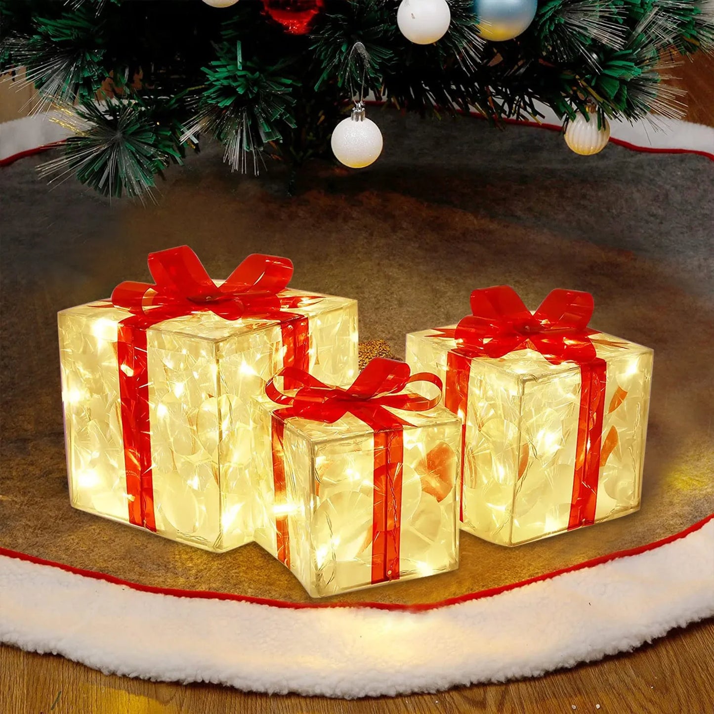 Christmas Glowing Decoration Gift Box Ornament With Bow Christmas Lighting Box Outdoor Lighting Xmas Box New Year
