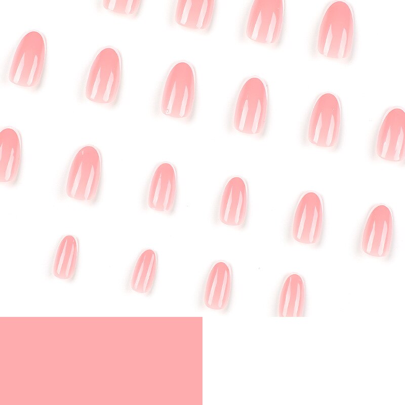 24pcs French natural fake nails with white edge full cover nude nail tips press on nails short almond artificial nails with glue
