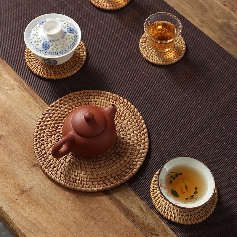 1Pc Natural Round Rattan Coaster Hand Made Friendly Cup Mat Tea Coffee Mug Drinks Holder Tableware Decor Insulation Pads