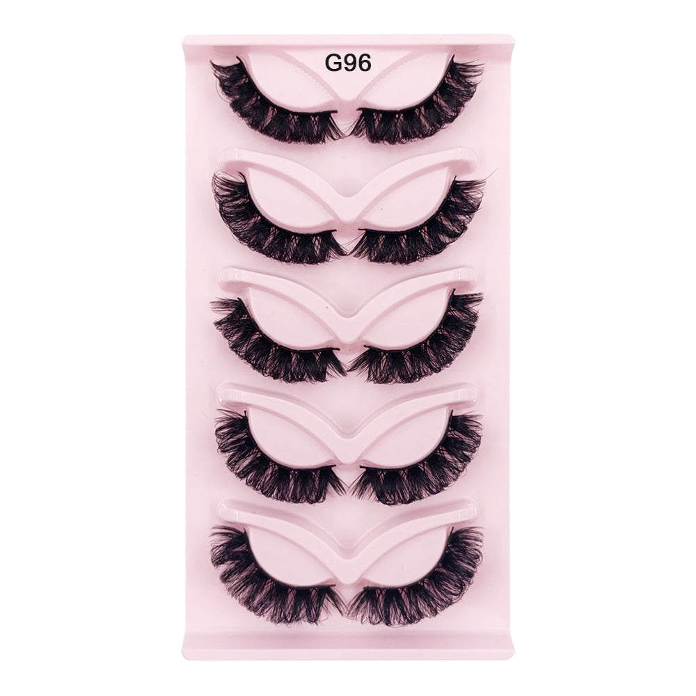5 Pairs Fluffy DD Curl Mink Lashes Natural 3D Russian Strip Lashes Extension 5D Thick Fake Eyelashes