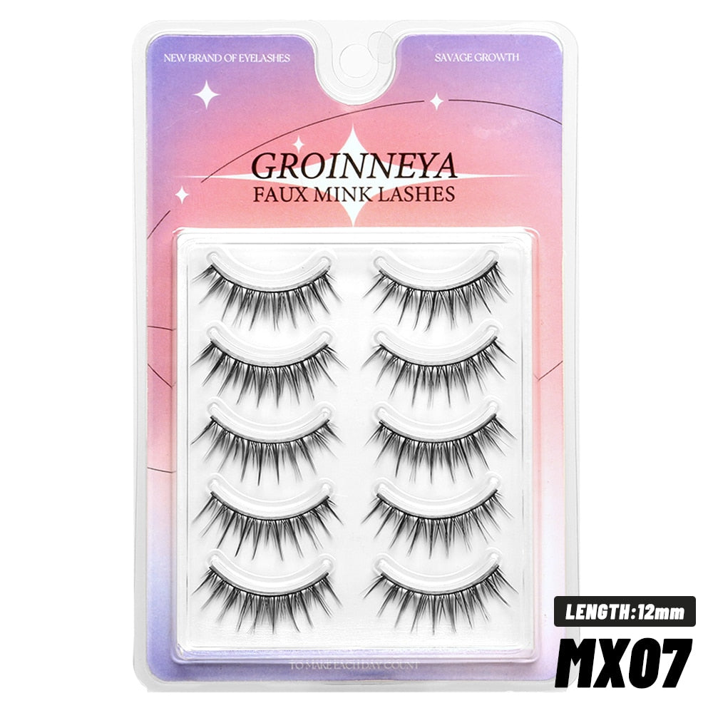 Manga Lashes Natural Long 3D Wispy Mink Eyelashes Fluffy Eye Lashes 5 Pairs Fake Eyelashes