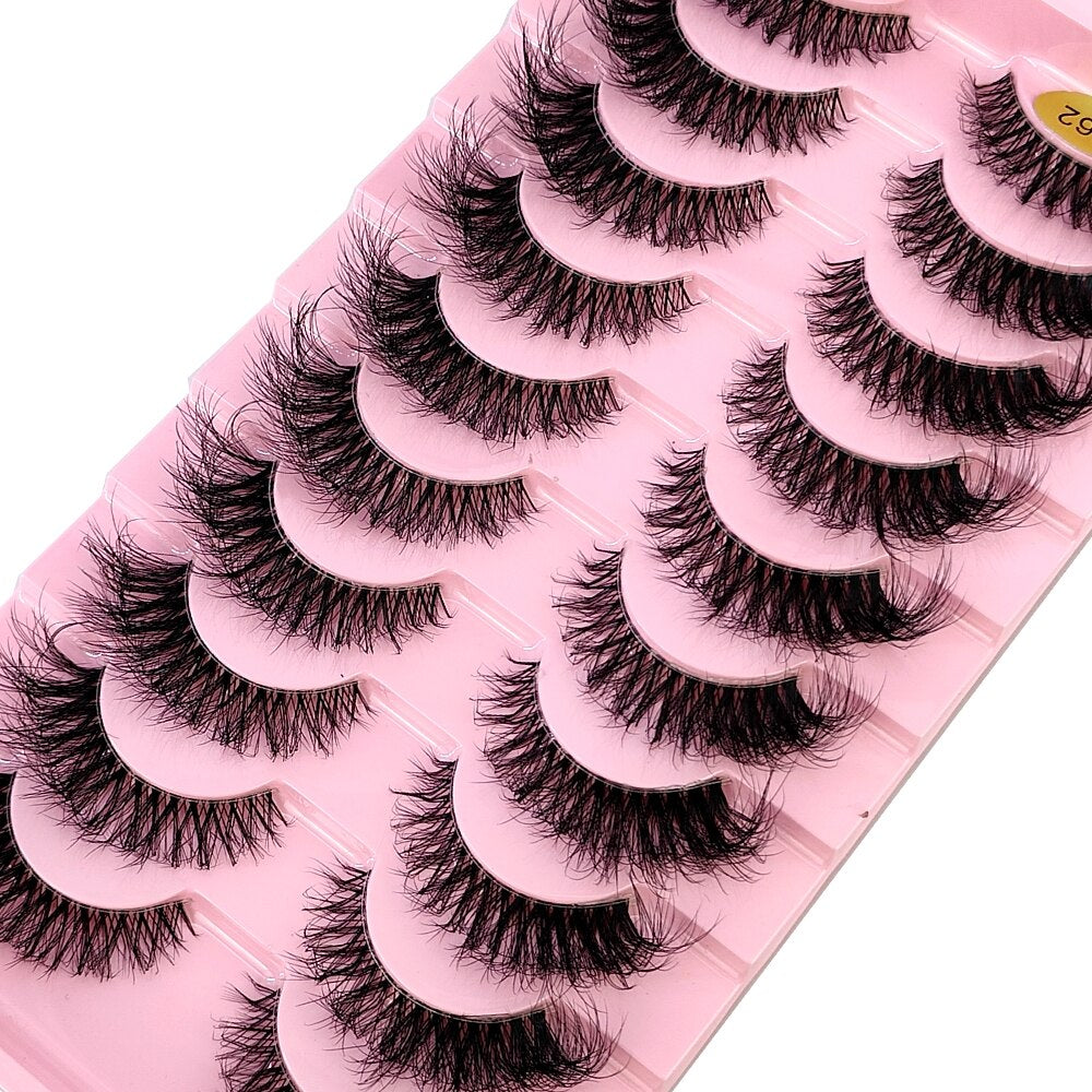 10 Pairs Clear Band Wispy Fluffy Lashes Natural Russian Strip Lashes 3D Effect Lashes