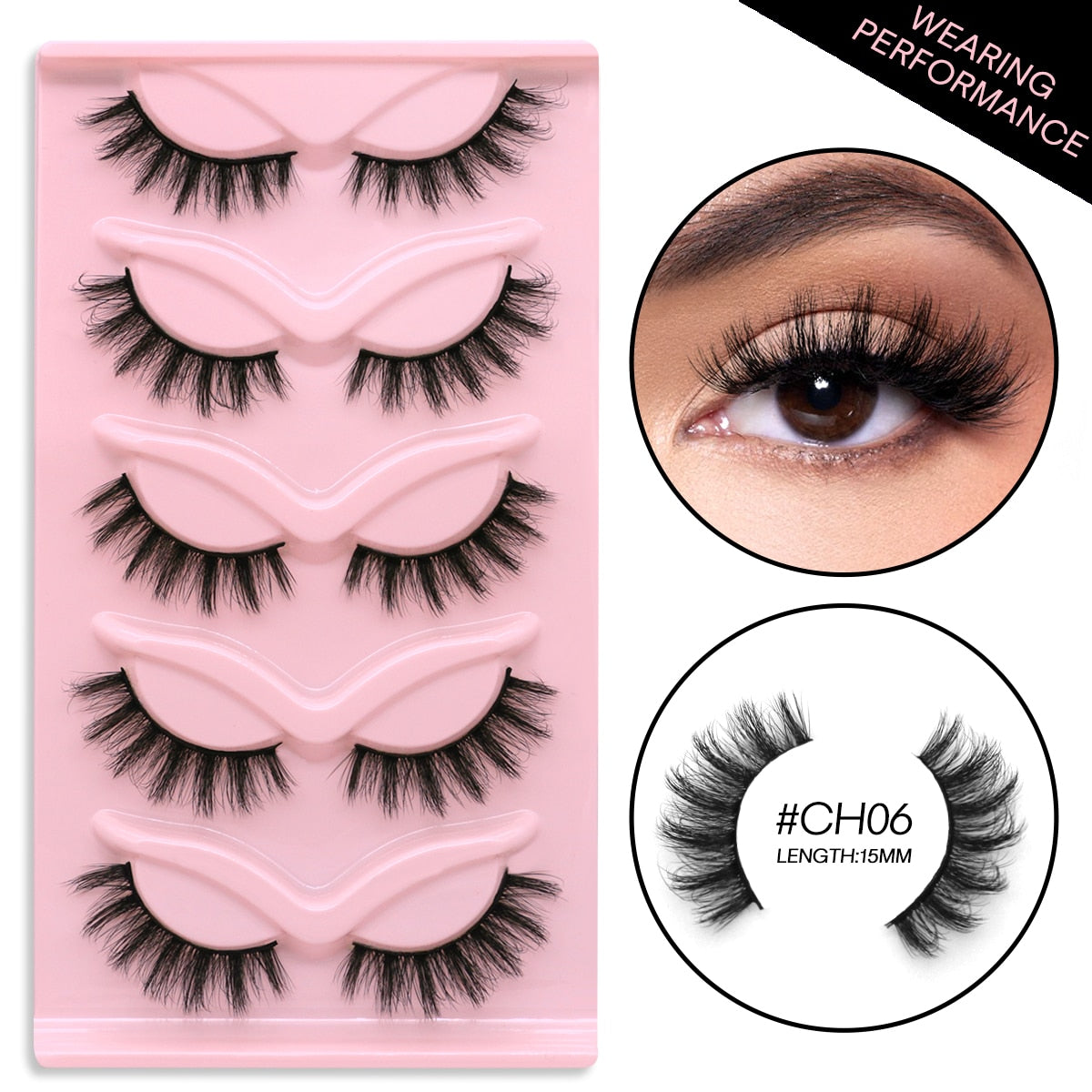 3D Mink Lashes Faux Mink Fluffy Lash 5 Pairs False Eyelashes Cat Eye Thick Mink Lashes Fluffy Short Natural Fake Lashes