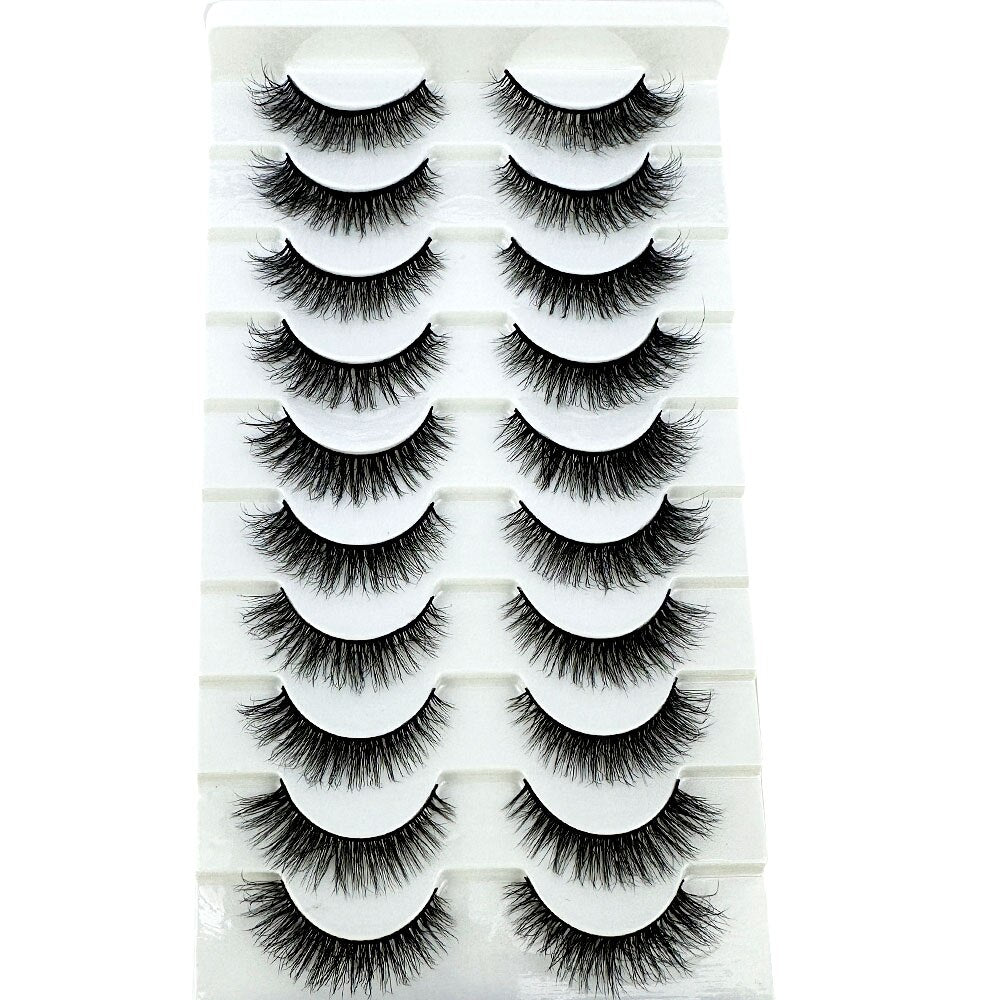 10Pairs Faux 3D Mink Eyelashes Hair Soft False Lashes Fluffy Wispy Thick Lashes Handmade Eyelash Extension