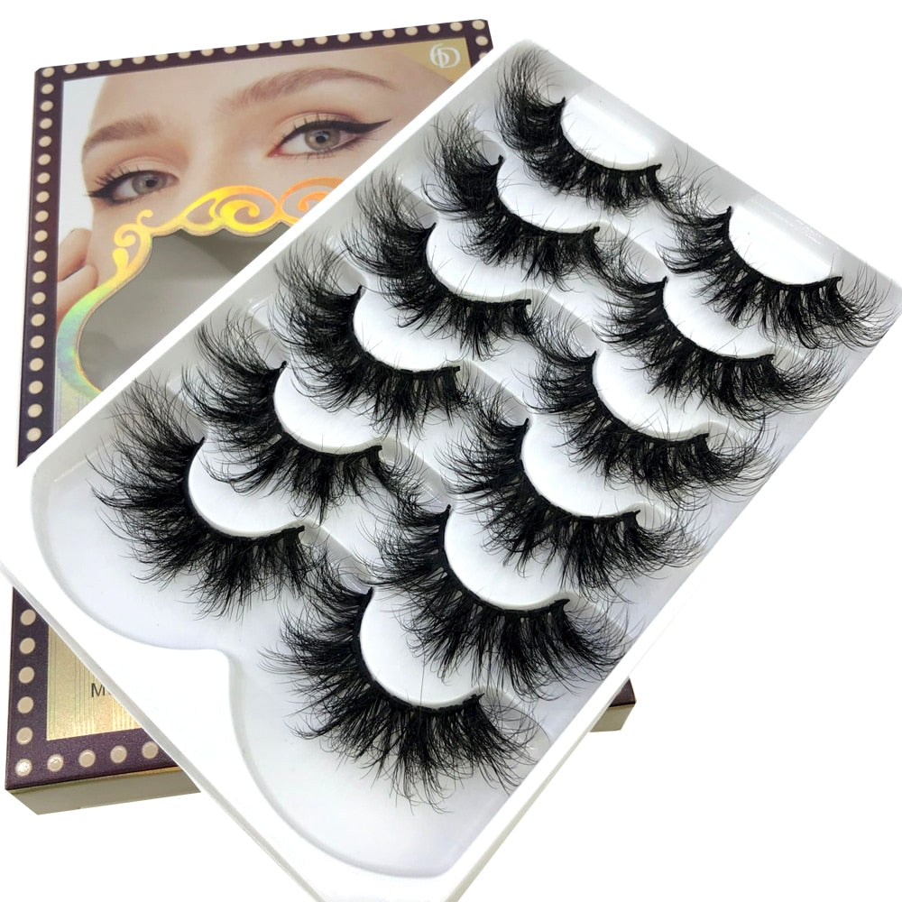6 Pairs 23mm 3D Mink Lashes Bulk Russian Volume Fluffy Natural False Eyelashes Thick Dramatic Mink Eyelashes
