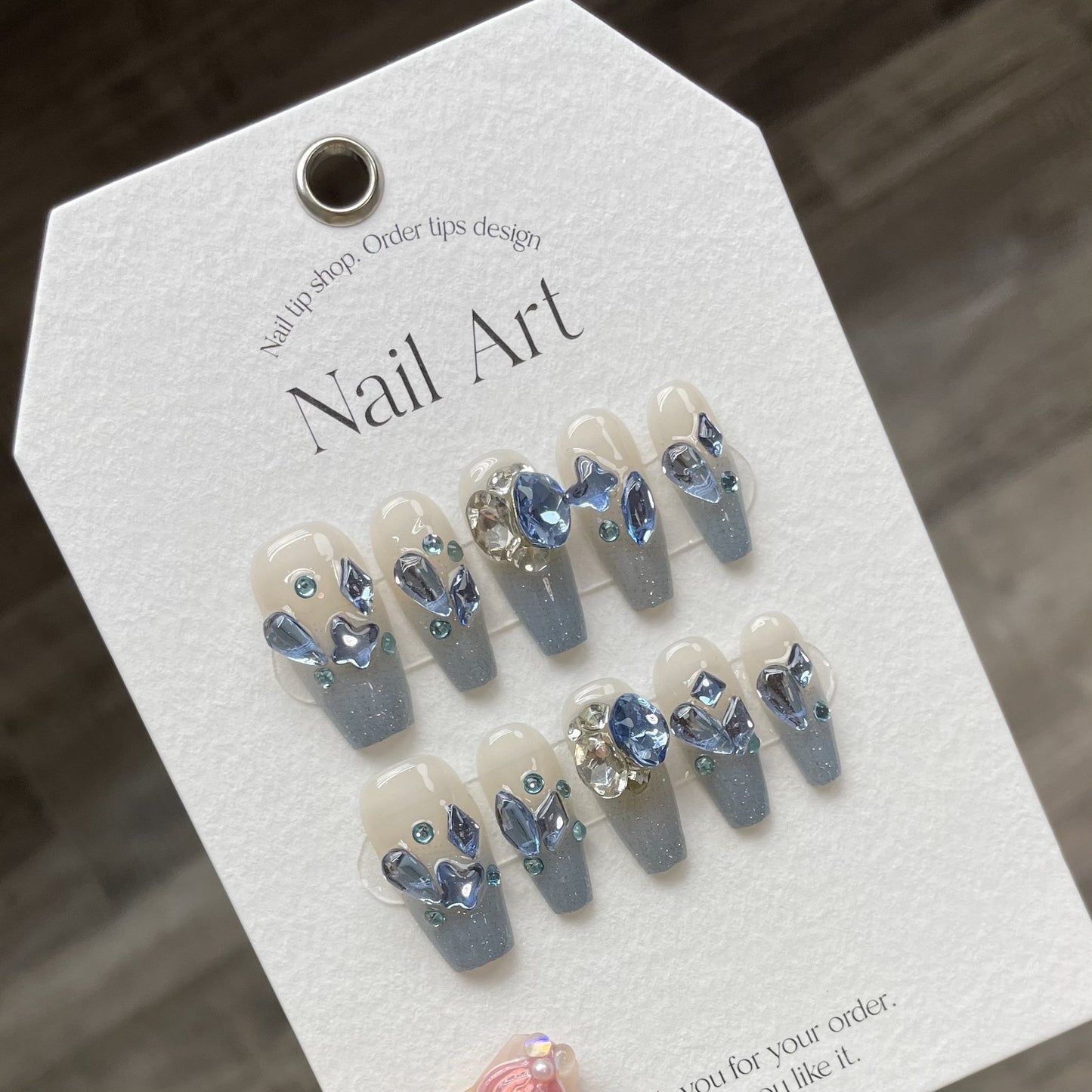 10Pcs Long Handmade Press On Nails Ballet Rhinestones Decoration False Nails High Quality Full Cover Gradient Fake Nails Tips