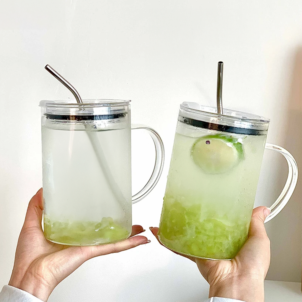 Large Capacity Glass Cup with Lid and Straw Heat-resistant Gift