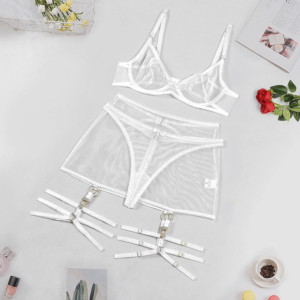 See-through Sexy StripedMesh Gathering Erotic Lingerie Four Or Five Sets