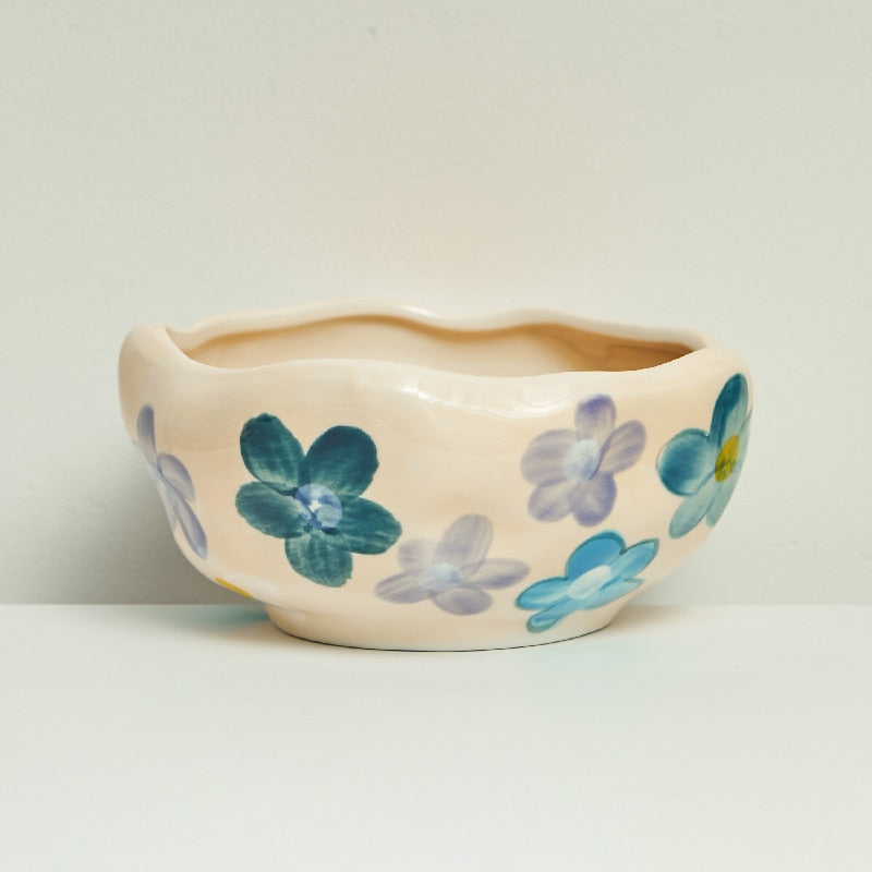 Korean Style Coffee Mug Irregular Hand-painted Flowers Mug Breakfast Milk Cup Ceramic Coffee Cup Ceramic Mugs