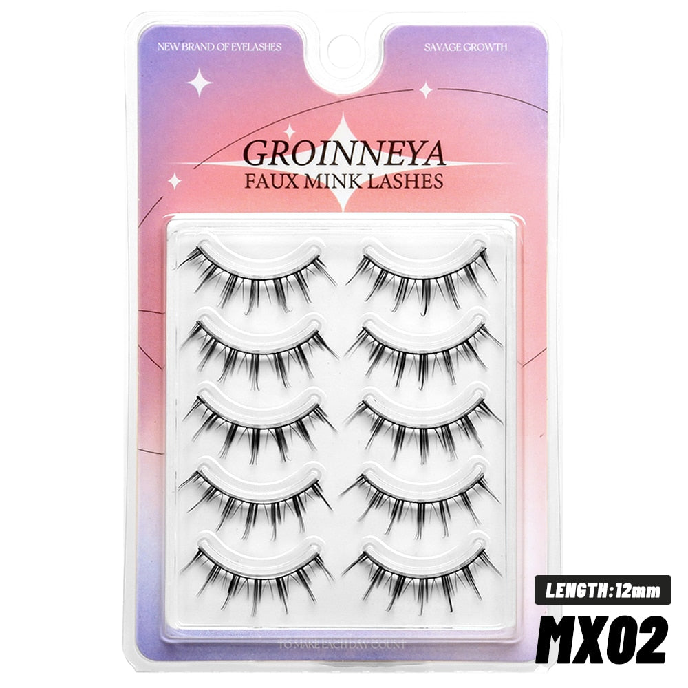 Manga Lashes Natural Long 3D Wispy Mink Eyelashes Fluffy Eye Lashes 5 Pairs Fake Eyelashes
