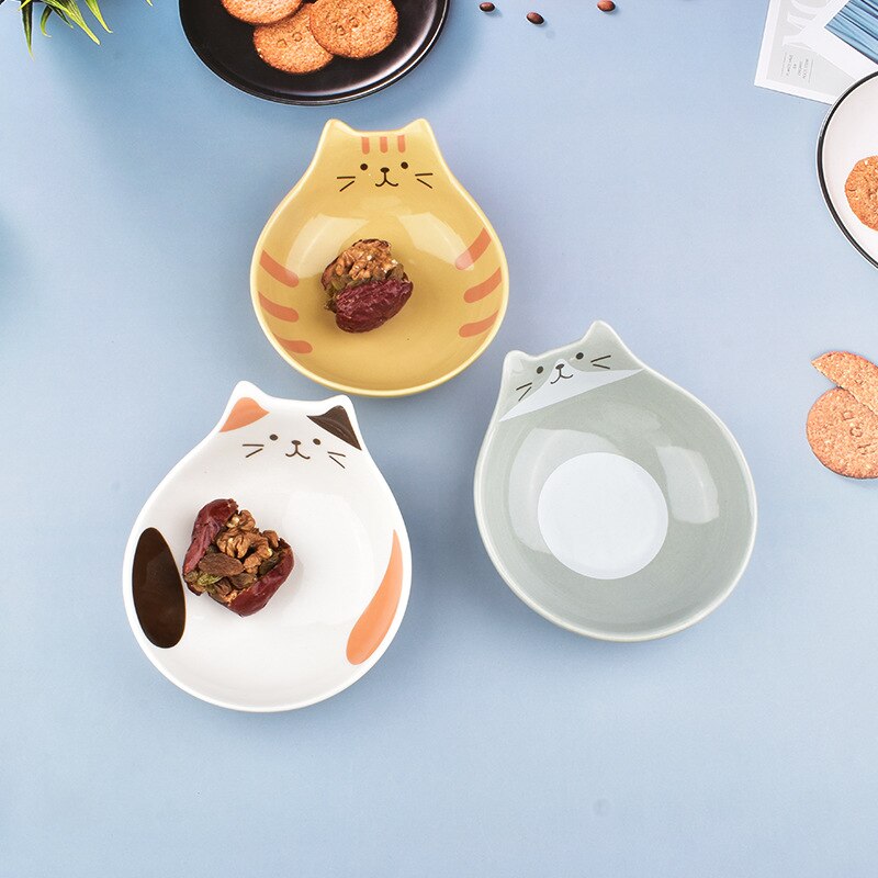 Japanese Cartoon Ceramic Cat Face Salad Bowl Cat Shape Dessert Rice Bowl Children's Tableware Home Kitchen Supplies Dinnerware