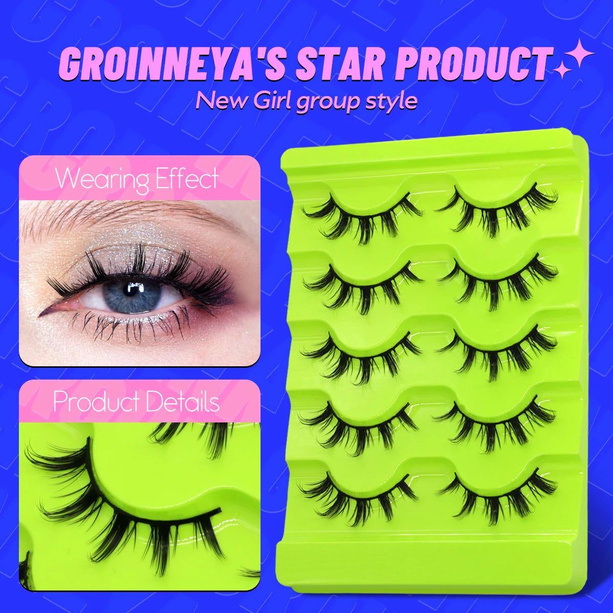 Manga Lashes 3D Natural False Lashes Cat Eye Lashes Natural Look Manga Lashes Soft Cross Wispy Natural Eyelash Extension