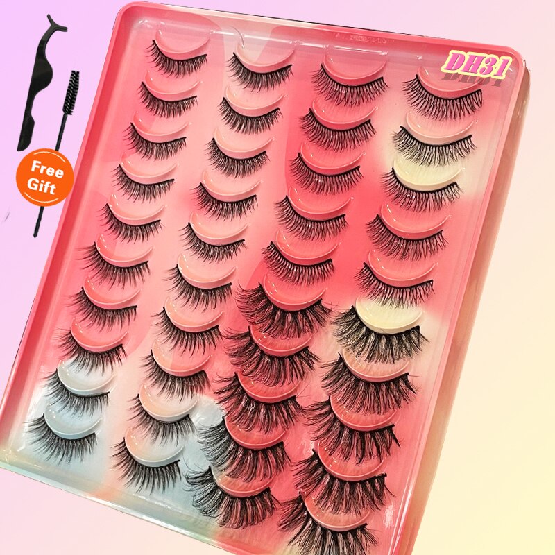 Eyelashes 20Pairs 3D Mink Lashes Fluffy Soft Wispy Natural Cross False Eyelashes Reusable Eyelash Extension