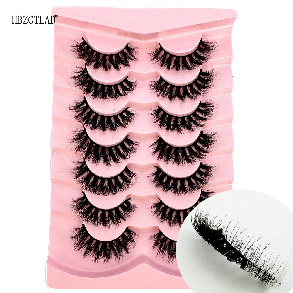 7Pairs black+brown hair 3d mink lashes amber colored natural long fluffy individual dramatic rainbow false eyelashes