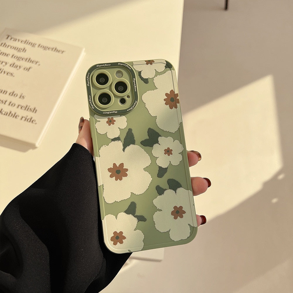 Retro Sweet spring literature white flowers Phone Case For iPhone 14 13 11 12 Pro Max 14Plus Xr Xs Max 7 8 Plus Case Cute Cover