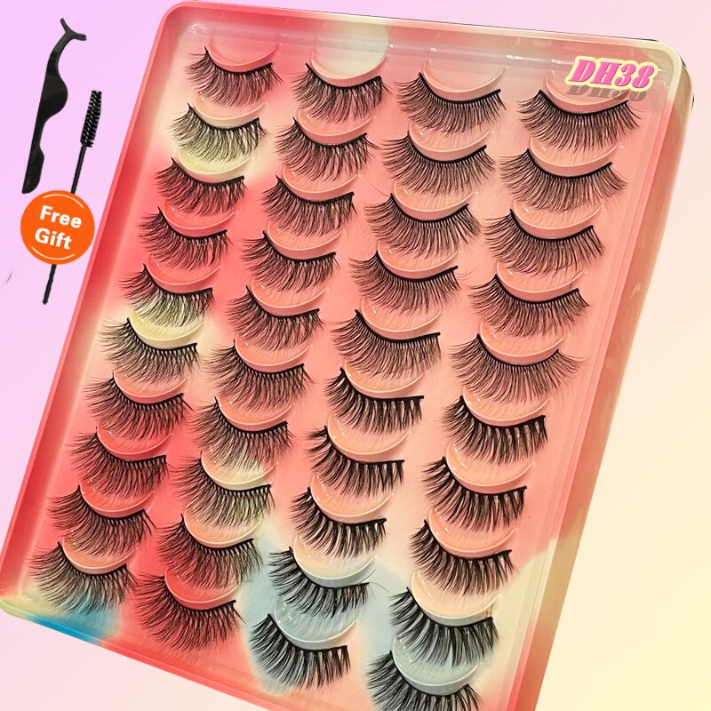 Eyelashes 20Pairs 3D Mink Lashes Fluffy Soft Wispy Natural Cross False Eyelashes Reusable Eyelash Extension