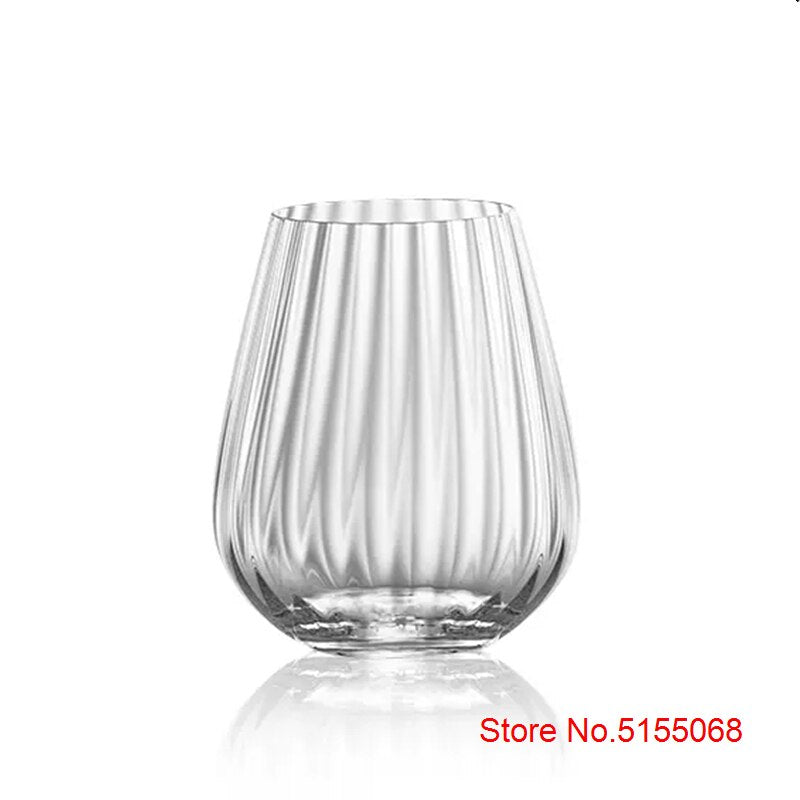 Nordic Style Prism Stemless Wine Glass Light Luxury Stripe Cold Drink Cup Big Belly Cocktail Mixing Wine Glass Fruit Tea Tumbler