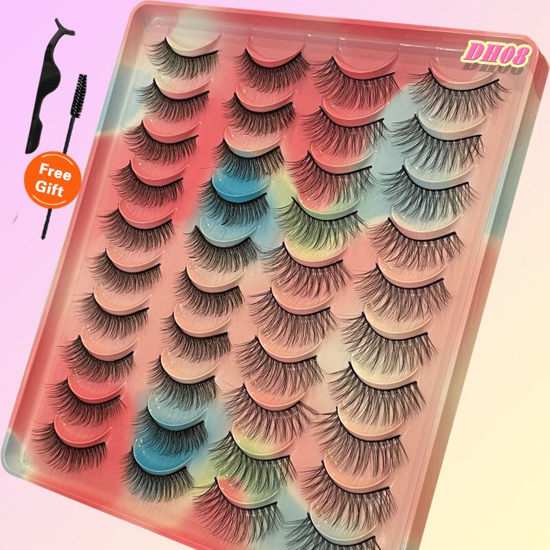 Eyelashes 20Pairs 3D Mink Lashes Fluffy Soft Wispy Natural Cross False Eyelashes Reusable Eyelash Extension