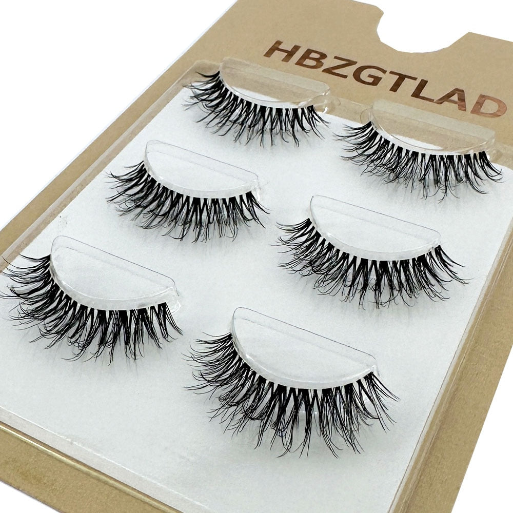 3Pairs Mink Lashes 3D Mink Eyelashes Invisible Band Natural Black Mink False Eyelash Full Strip cilios posticos Reusable
