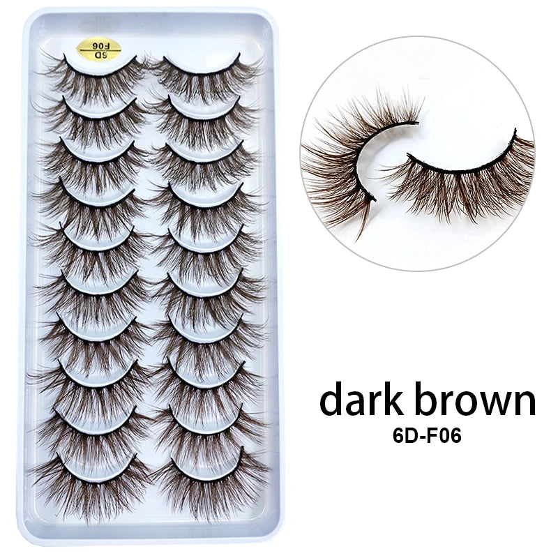 10 Pairs Natural Brown Eyelashes 3D Korea Silk Fiber Colored Blond Lashes Fluffy Cilia