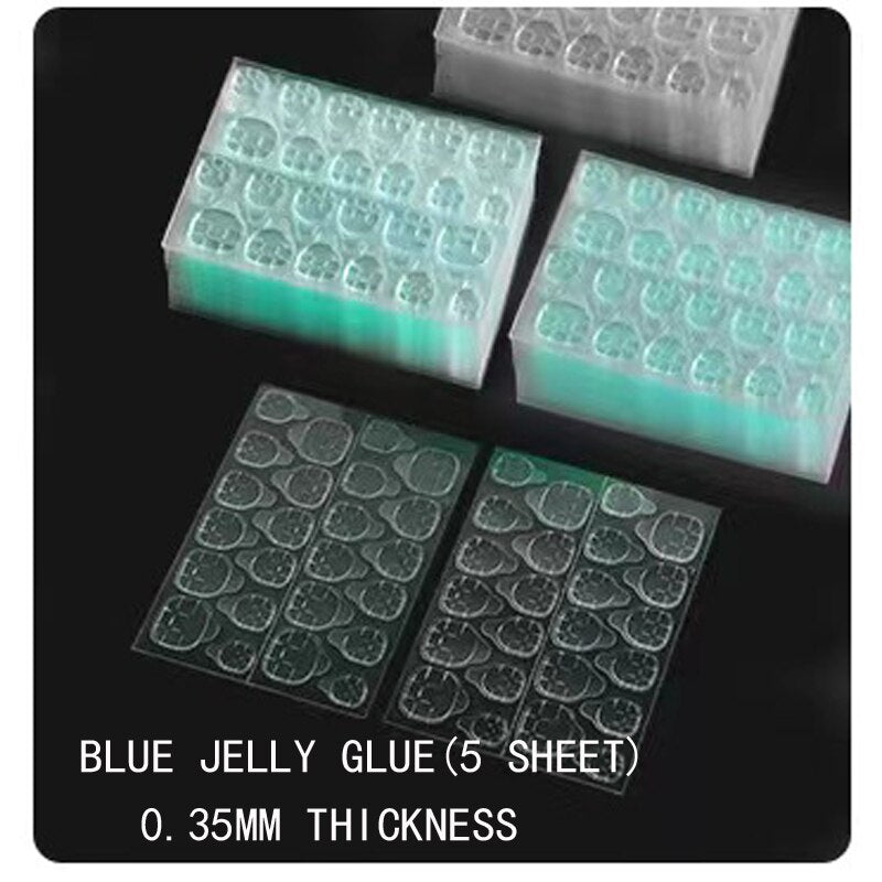 Summer Blue Pink Color Short Fake Nails Ice Transparent Love Heart Comfortable False nail Versatile Exquisite Handmade Nail