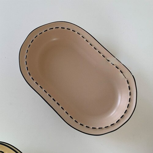 Japanese Cream Cartoon Ceramic Tableware Set Irregular Rice Bowl Soup Ceramic Plate Household Dish Stripe