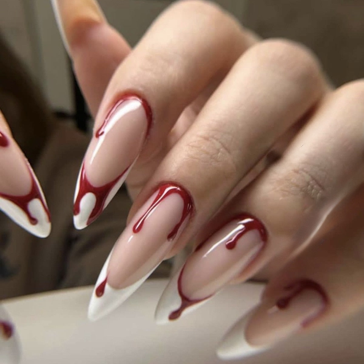 24Pcs Spice Girl Spider Animation False Nails Halloween with Glue French Design Wearable Fake Nails Magic Press on Nails Tips