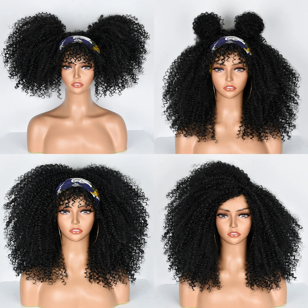 Black Curly Wigs for Black Women Short Curly Afro Wig with Bangs Synthetic Heat Resistant Full Afro Curly Wigs