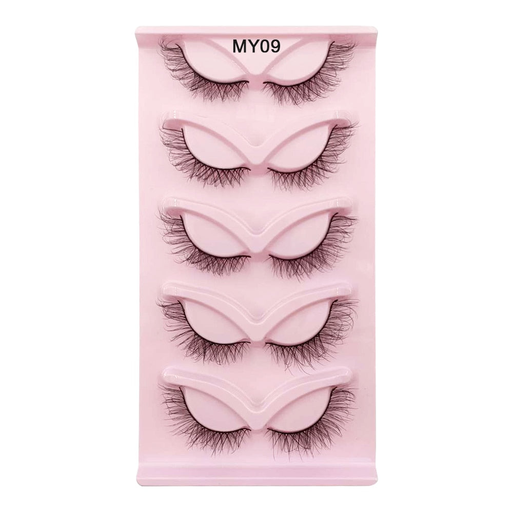 Winged Fake Eyelashes 5 Pairs Natural 3D Cat Eye Faux Mink Lashes 5D 8-15MM Fluffy Fox Eye Lash Extension