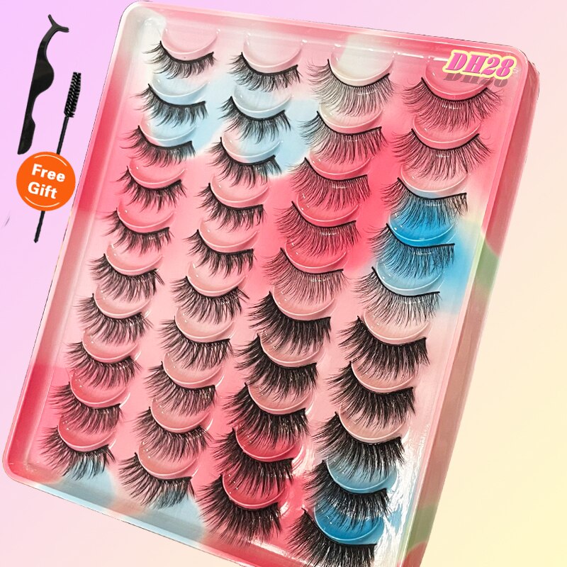 Eyelashes 20Pairs 3D Mink Lashes Fluffy Soft Wispy Natural Cross False Eyelashes Reusable Eyelash Extension