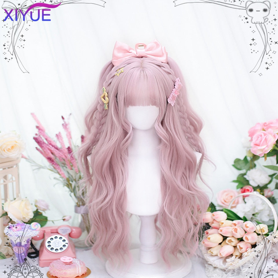 Blue Pink Lolita Wigs Ombre Long Water Wave Cosplay Wigs Synthetic Hair Wigs Heat Resistant For Women