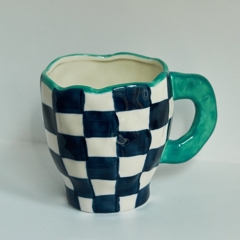 Korean Ins Style Hand Made Irregular Mug Hand Painted Flowers Ceramic Mug Breakfast Cup Coffee Cup Cute Tea Cups