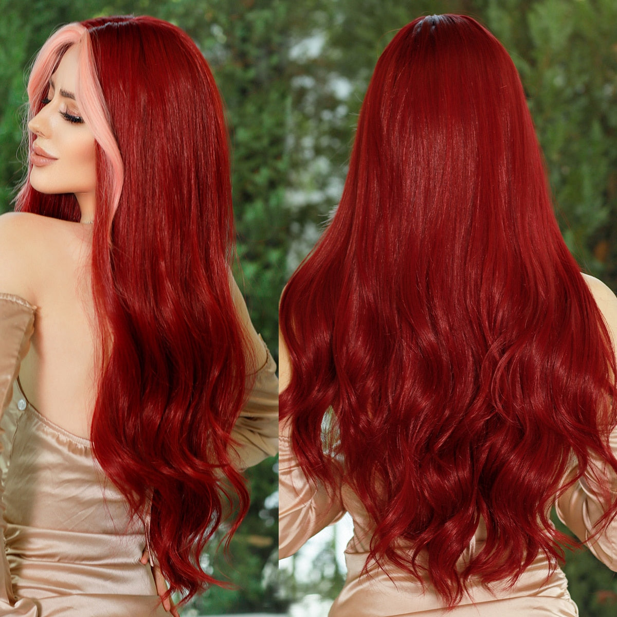 Bright Orange Long Wavy Women Wig Natural Synthetic Wigs with Bangs for Black Women Daily Party Cosplay Heat Resistant