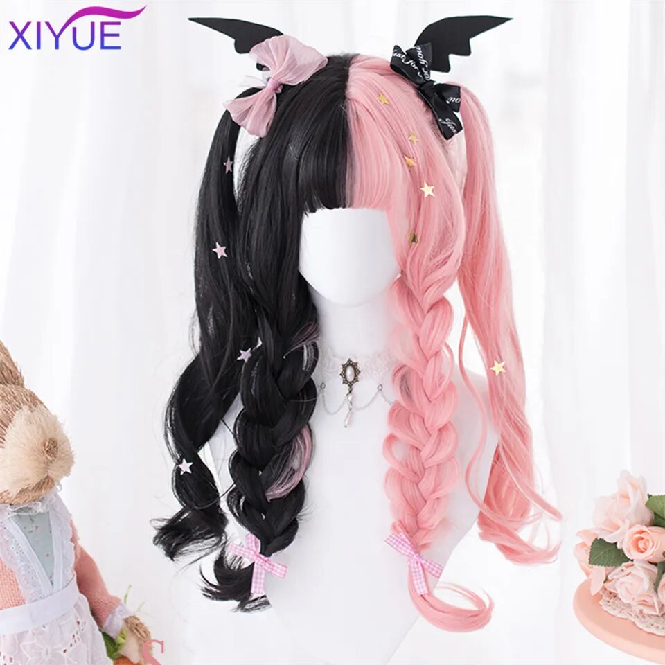 Blue Pink Lolita Wigs Ombre Long Water Wave Cosplay Wigs Synthetic Hair Wigs Heat Resistant For Women