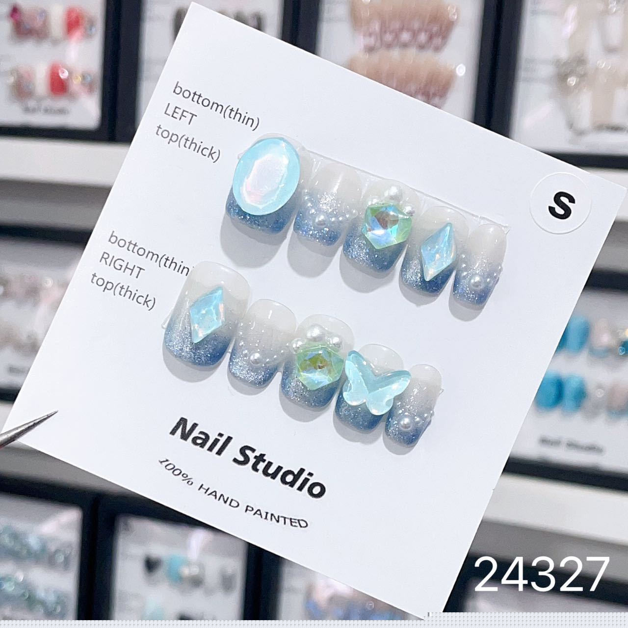 Summer Blue Pink Color Short Fake Nails Ice Transparent Love Heart Comfortable False nail Versatile Exquisite Handmade Nail