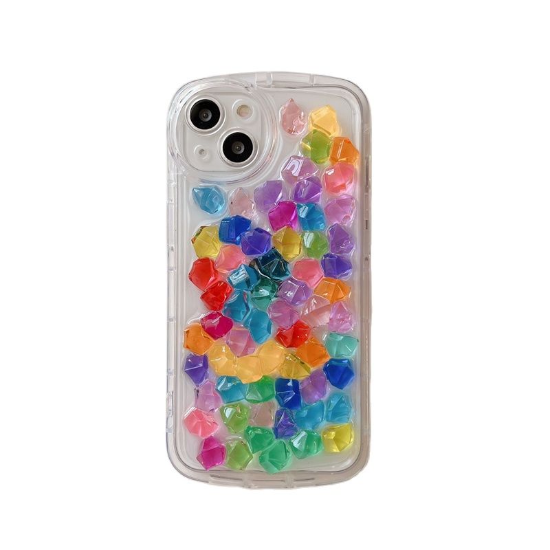 Cute 3D Candy Color Gem Epoxy Phone Case For iphone 14 13 12 Pro Max Plus 11 Glitter Crystal Shell INS Girl Clear Soft Cover
