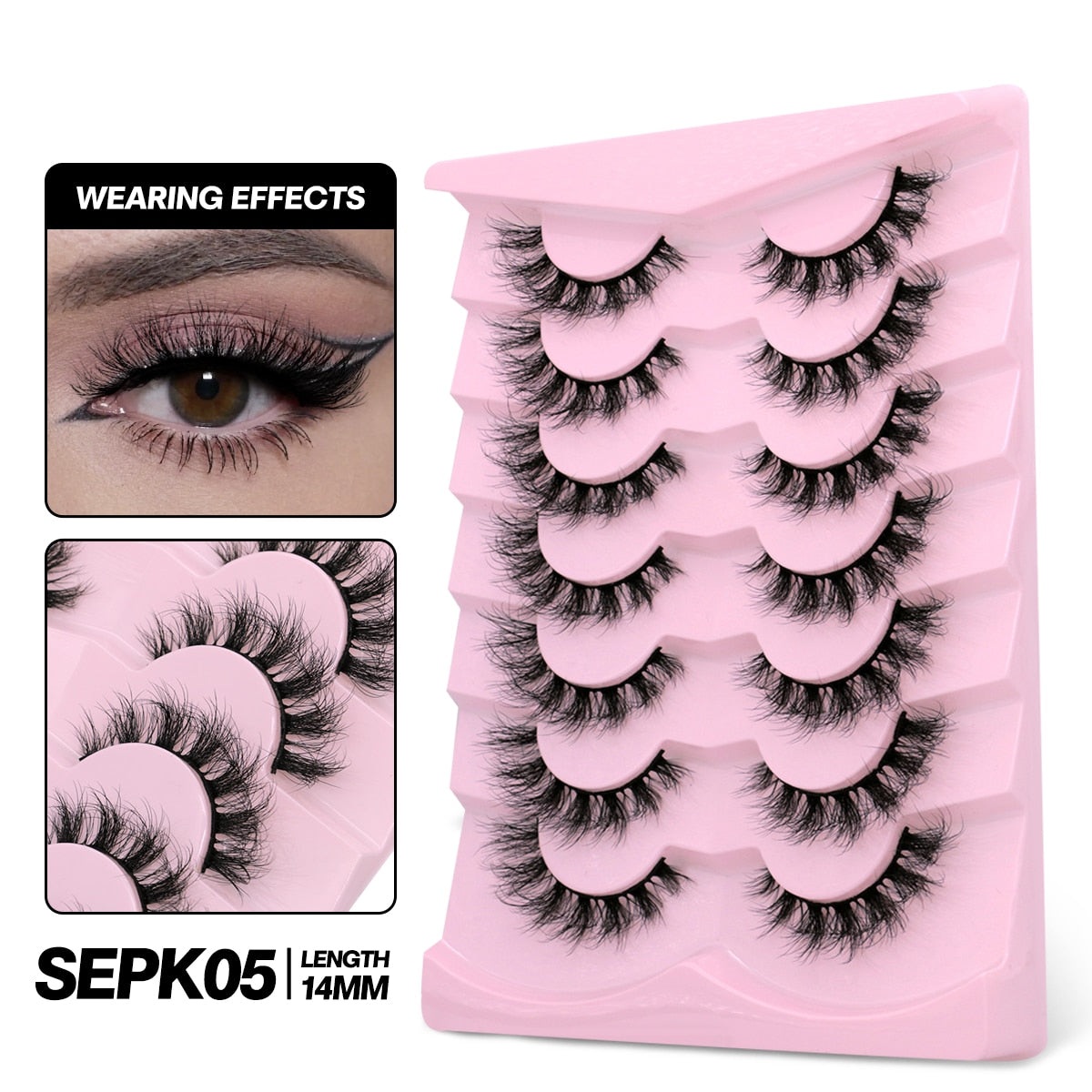 5/7 pairs 3D Mink Lashes Faux Mink Fluffy Lash Winged End Eye Elongated Fake Lashes Soft Eyelashes