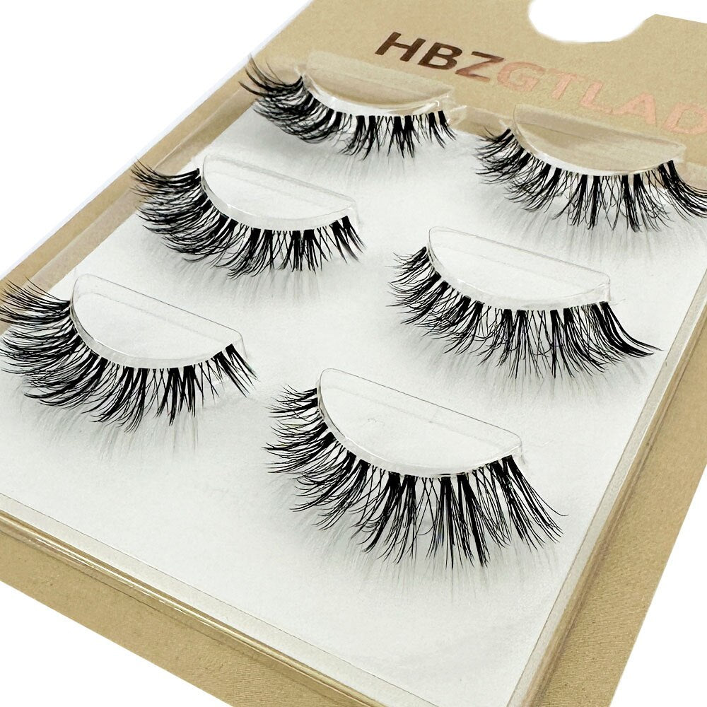 3Pairs 3D mink lashes wispy curly fluffy lashes crisscross mink eyelashes invisible band false lashes Medium volume lashes