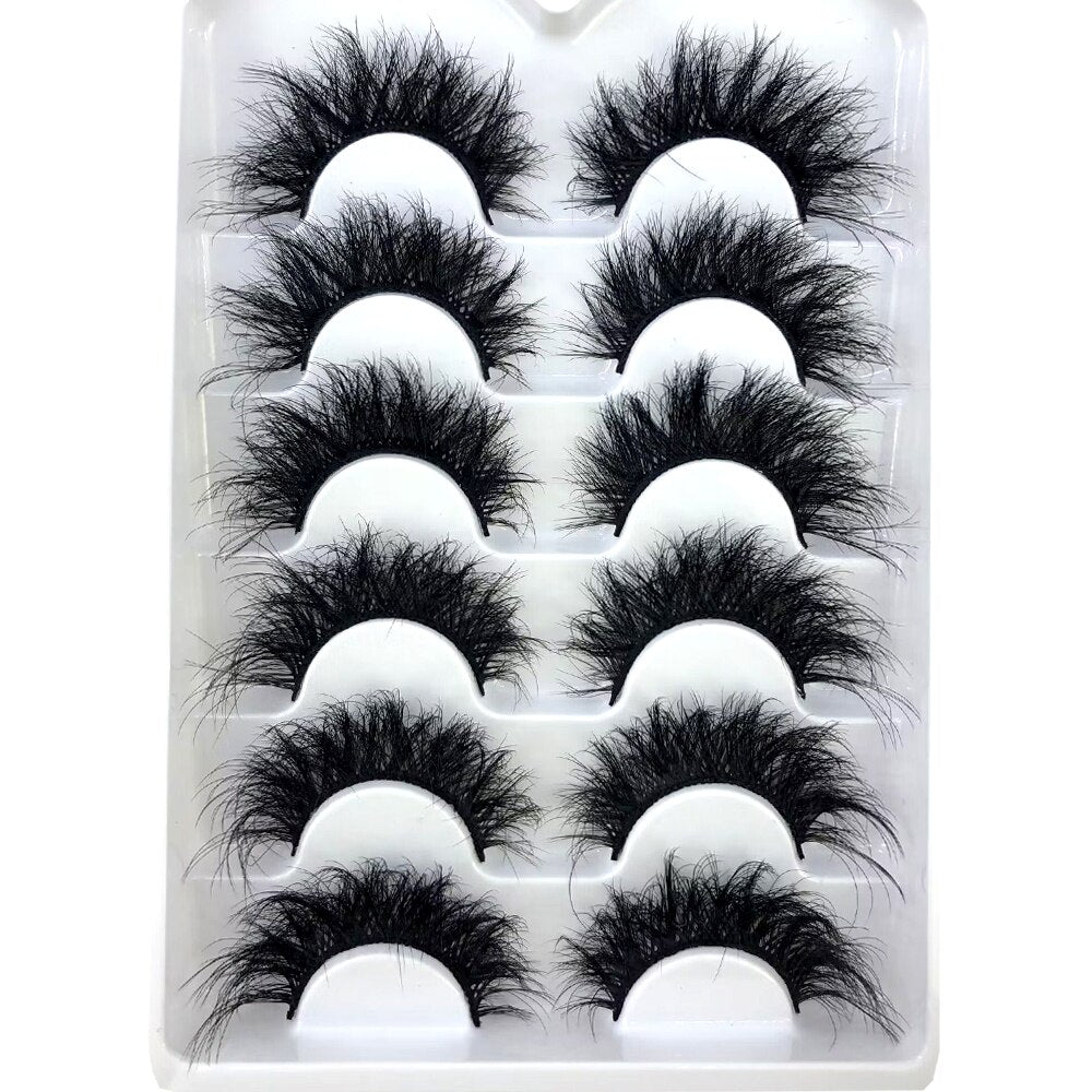 6 Pairs 23mm 3D Mink Lashes Bulk Russian Volume Fluffy Natural False Eyelashes Thick Dramatic Mink Eyelashes
