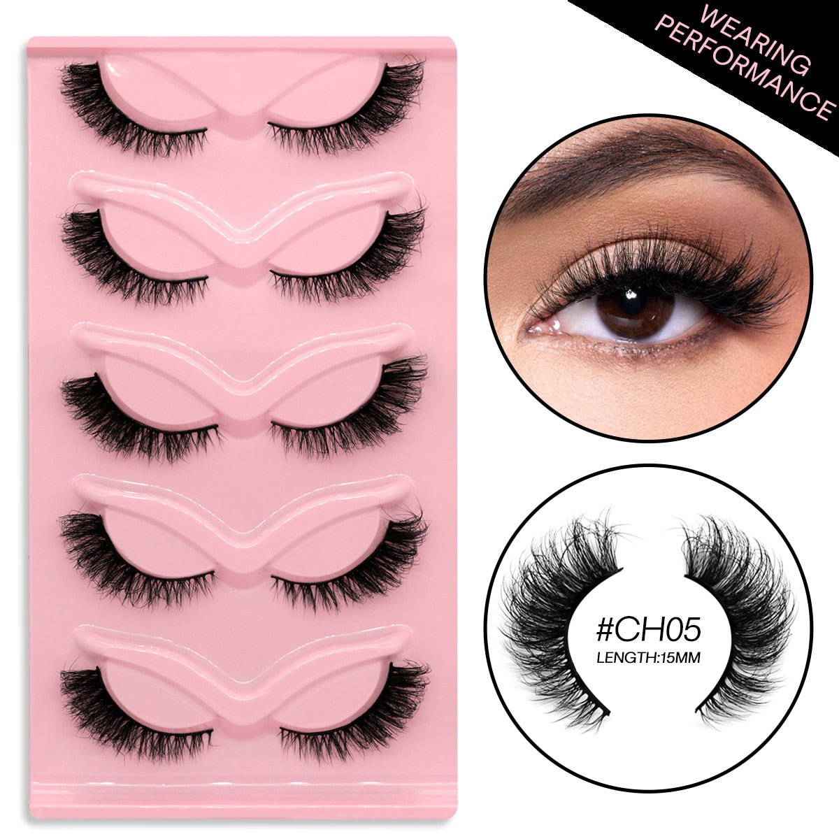 3D Mink Lashes Faux Mink Fluffy Lash 5 Pairs False Eyelashes Cat Eye Thick Mink Lashes Fluffy Short Natural Fake Lashes