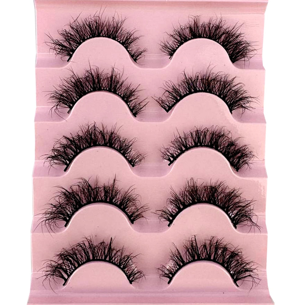 5Pairs Natural Mink Eyelashes Handmade Soft short False Eyelash Thick Winged Cat Eye Fake Lashes Extension