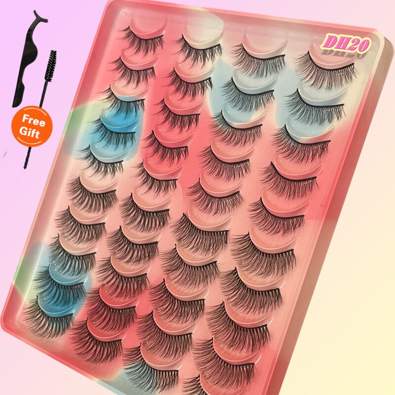 Eyelashes 20Pairs 3D Mink Lashes Fluffy Soft Wispy Natural Cross False Eyelashes Reusable Eyelash Extension