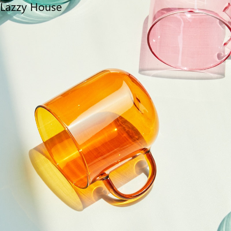 Heat Resistant Glass Colorful Coffee Glasses with Handle Household Milk Breakfast Cup Nordic Modern Mug Drinking Glasses