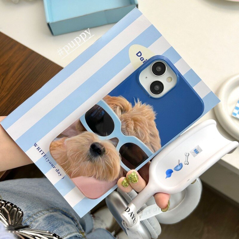 Retro Summer Sunglasses puppy art Phone Case For iPhone 14 13 12 11 Pro Max Case Cute Luxury shockproof Soft Cover