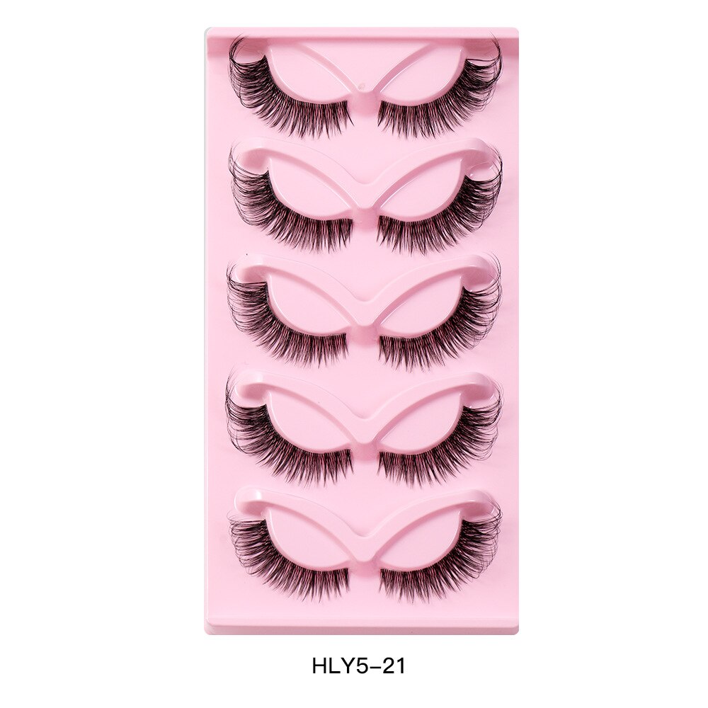 5Pairs Lashes Manga Lashes 3D Clear Band Lashes Natural Look Wispy Mink Eyelashes Fluffy Cat Eye Lashes individual Eyelashes