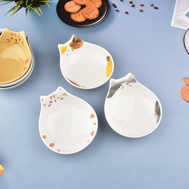 Japanese Cartoon Ceramic Cat Face Salad Bowl Cat Shape Dessert Rice Bowl Children's Tableware Home Kitchen Supplies Dinnerware
