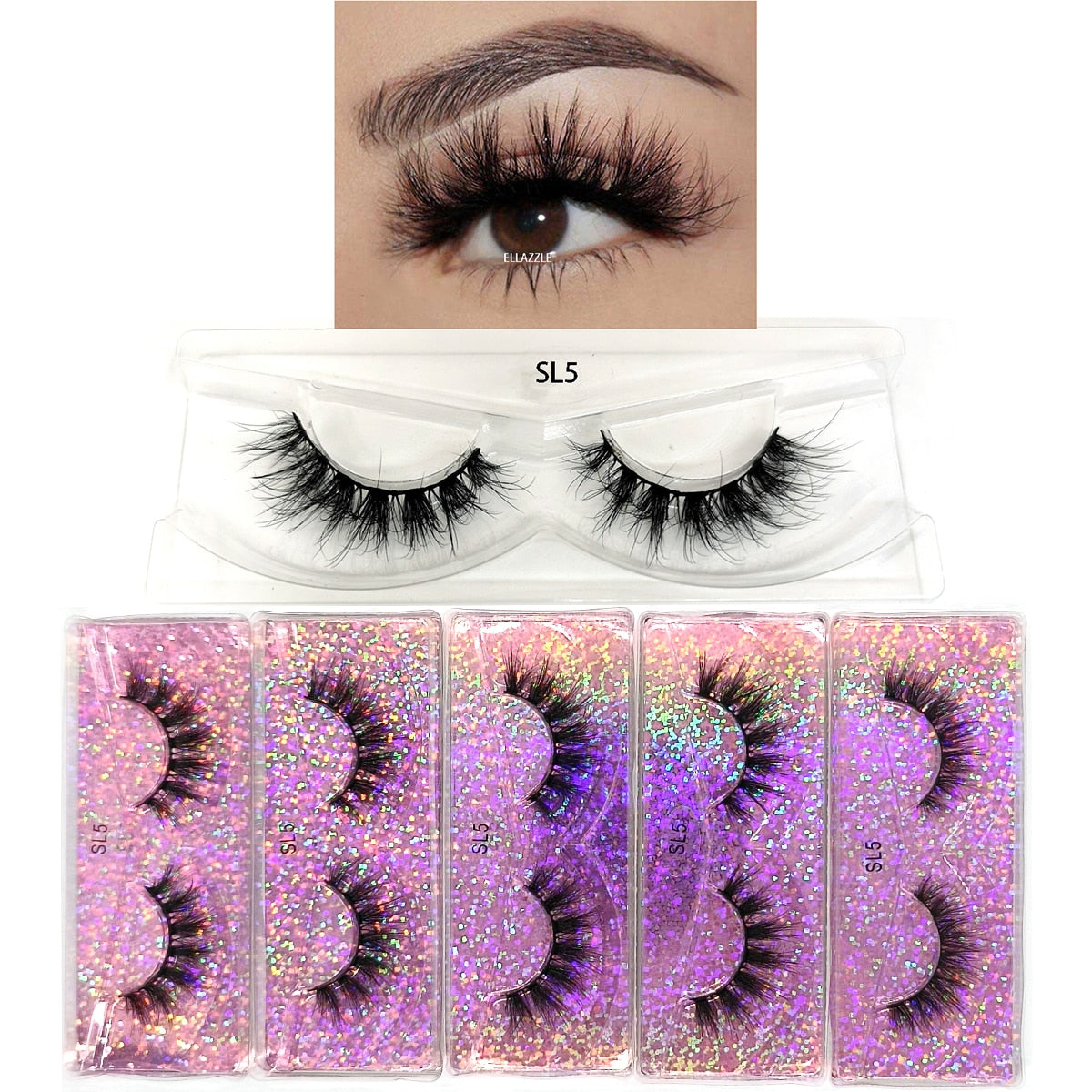 5 Pairs 3D Mink Lashes Fluffy Soft Wispy Natural Cross Eyelash Extension Reusable Lashes