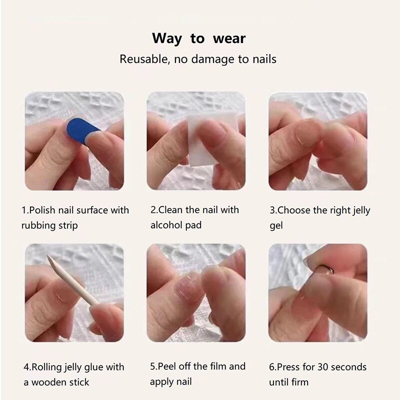 Handmade Press on Full Cover Nails Mocha water wave pattern starfish short reusable finished fake nails